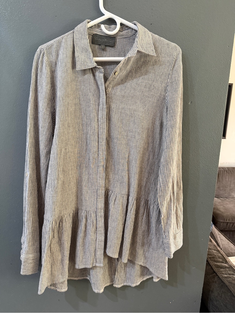 Sunday in Brooklyn  Gray Striped Women's Peplum Button-Front Top